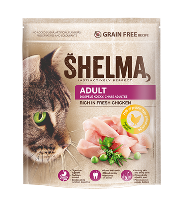 Bezobilninové granule pre dospelé mačky kura 750g, Shelma