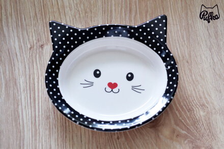 Nízka melamínová miska v tvare mačacej hlavy čierna bodkovaná 0,20l/16,5cm, Tatrapet