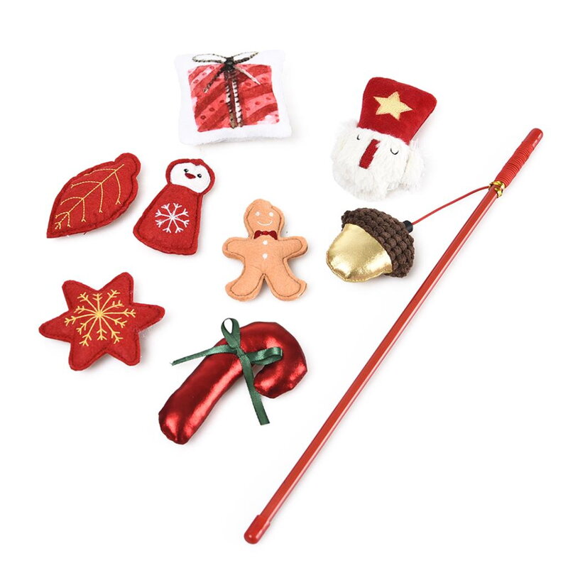 Vianočná darčeková krabička pre mačku 8 hračiek s catnipom 40 x 6 cm, DUVO plus