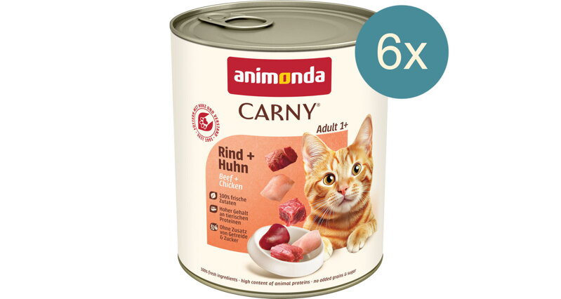 Konzerva CARNY ADULT hovädzie, kuracie 800 g x 6, Animonda