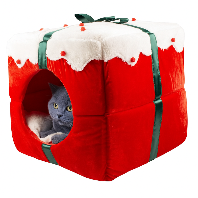 Vianočný domček - darček pre mačky 2v1 červený 40 x 40 x 40 cm, DUVO plus