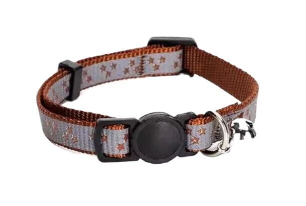 Reflexný obojok pre mačky s hviezdičkami hnedý, Nobleza